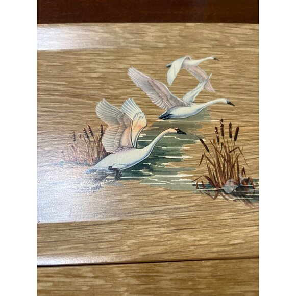 Vintage 50s Set of 8 Coronet Haskelite Wooden Lap Buffet Trays Geese Swans - Picture 3 of 7